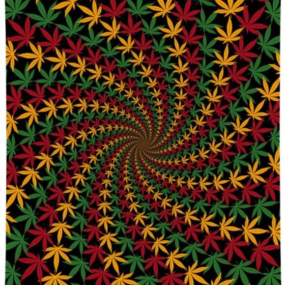Rasta Leaf Spiral 3D Tapestry ~ Complete w/Corner Loops ~ 60" x 90" ~ Brand New! - Picture 1 of 4